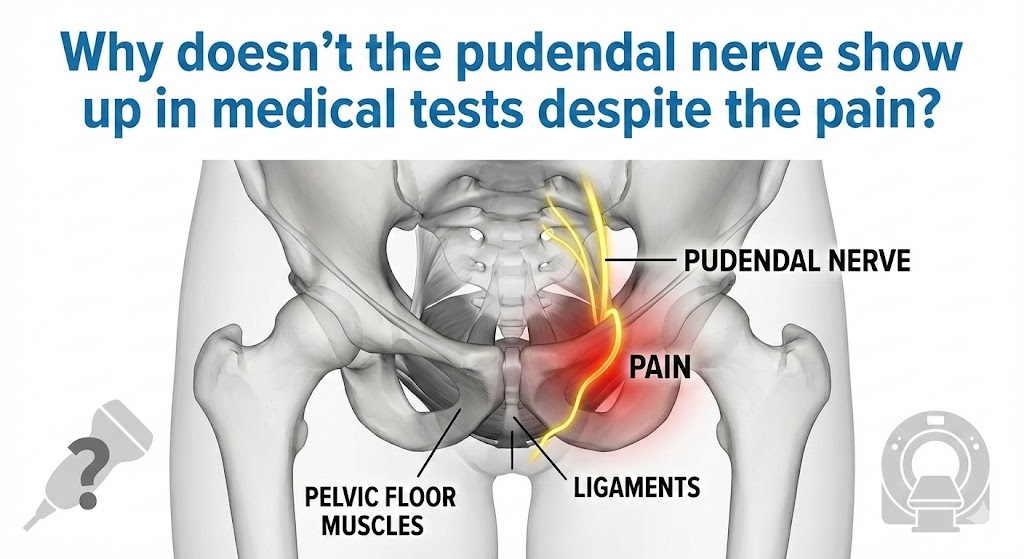 Why doesn’t the pudendal nerve show up in medical tests despite the pain?